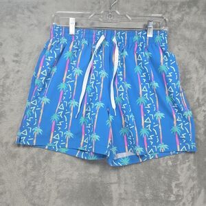 Chubbies Palm Tree Neon Blue Men's Swim Shorts Lined Sz M EUC